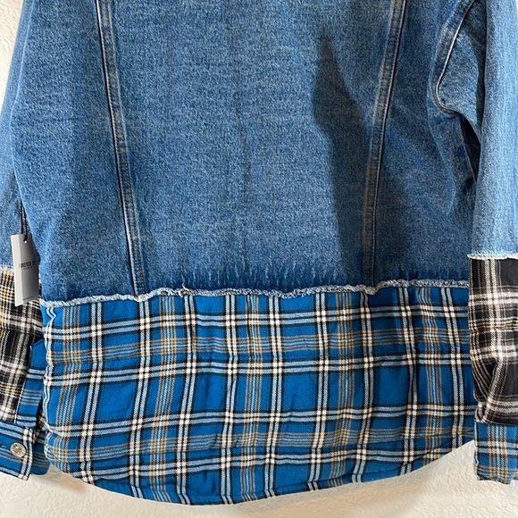 FOREVER 21 Denim Plaid Casual Jean Jacket Button Front & Chest Pockets Sz. S NEW - Picture 7 of 9